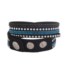 Load image into Gallery viewer, Teal Crystals on Black Double Wrap Bracelet