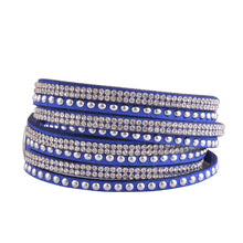 Load image into Gallery viewer, Clear Crystals on Blue Double Wrap Bracelet