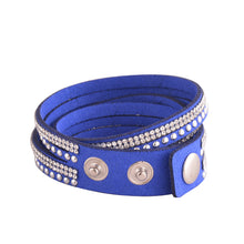 Load image into Gallery viewer, Clear Crystals on Blue Double Wrap Bracelet