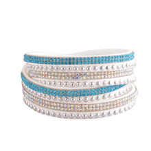 Load image into Gallery viewer, Teal and Aurora Borealis Crystals on White Double Wrap Bracelet
