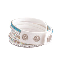 Load image into Gallery viewer, Teal and Aurora Borealis Crystals on White Double Wrap Bracelet