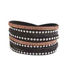 Load image into Gallery viewer, Rose Gold and Black Crystals on Black Double Wrap Bracelet