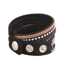 Load image into Gallery viewer, Rose Gold and Black Crystals on Black Double Wrap Bracelet