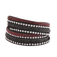 Load image into Gallery viewer, Garnet and Black Crystals on Black Double Wrap Bracelet