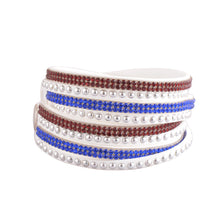 Load image into Gallery viewer, Deep Red and Blue Crystals on White Double Wrap Bracelet