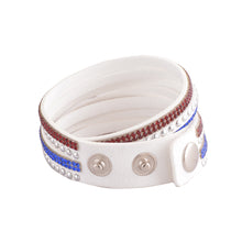 Load image into Gallery viewer, Deep Red and Blue Crystals on White Double Wrap Bracelet
