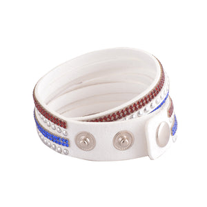 Deep Red and Blue Crystals on White Double Wrap Bracelet