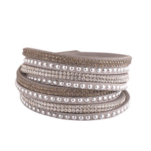 Load image into Gallery viewer, Hematite and Clear Crystals on Silver Double Wrap Bracelet