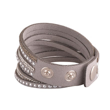 Load image into Gallery viewer, Hematite and Clear Crystals on Silver Double Wrap Bracelet