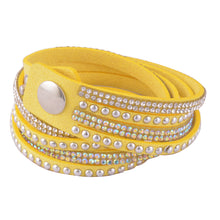 Load image into Gallery viewer, Clear Crystals on Yellow Double Wrap Bracelet
