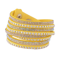 Load image into Gallery viewer, Clear Crystals on Yellow Double Wrap Bracelet