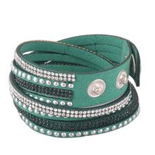 Load image into Gallery viewer, Clear and Dark Green Crystals on Green Double Wrap Bracelet