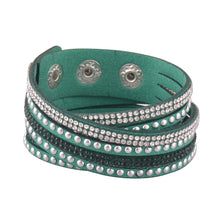 Load image into Gallery viewer, Clear and Dark Green Crystals on Green Double Wrap Bracelet