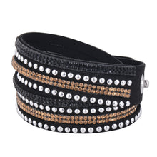 Load image into Gallery viewer, Gold and Black Crystals on Black Double Wrap Bracelet