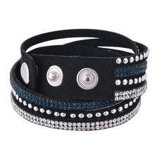Load image into Gallery viewer, Clear and Dark Blue Crystals on Black Double Wrap Bracelet
