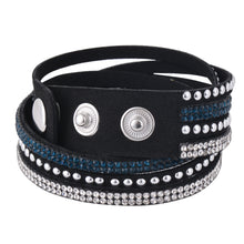 Load image into Gallery viewer, Clear and Dark Blue Crystals on Black Double Wrap Bracelet