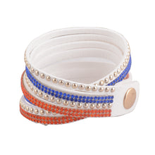 Load image into Gallery viewer, Orange and Blue Crystals on White Double Wrap Bracelet