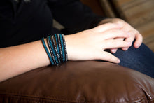 Load image into Gallery viewer, Teal Crystals on Black Double Wrap Bracelet