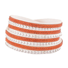 Load image into Gallery viewer, Orange Crystals on White Double Wrap Bracelet