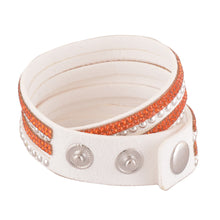 Load image into Gallery viewer, Orange Crystals on White Double Wrap Bracelet