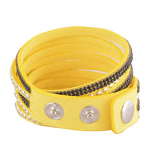 Load image into Gallery viewer, Black Crystals on Yellow Double Wrap Bracelet