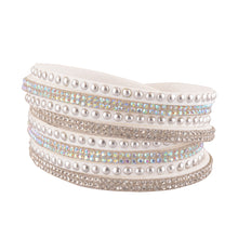 Load image into Gallery viewer, Clear and Aurora Borealis Crystals on White Double Wrap Bracelet