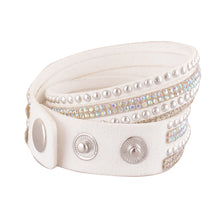 Load image into Gallery viewer, Clear and Aurora Borealis Crystals on White Double Wrap Bracelet