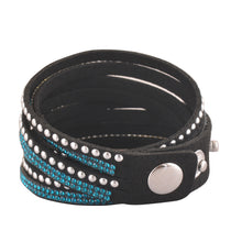 Load image into Gallery viewer, Teal Crystals on Black Double Wrap Bracelet