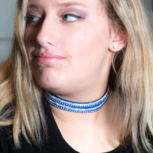 Load image into Gallery viewer, Clear Crystals on Blue Double Wrap Bracelet