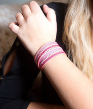 Load image into Gallery viewer, Pink and Hot Pink Crystals on Pink Double Wrap Bracelet
