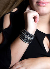 Load image into Gallery viewer, Hematite and Clear Crystals on Black Double Wrap Bracelet