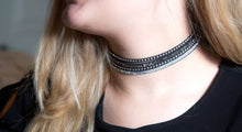 Load image into Gallery viewer, Hematite and Clear Crystals on Black Double Wrap Bracelet