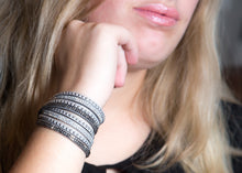 Load image into Gallery viewer, Hematite and Clear Crystals on Silver Double Wrap Bracelet