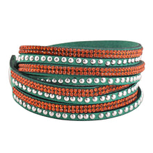 Load image into Gallery viewer, Orange Crystals on Green Double Wrap Bracelet