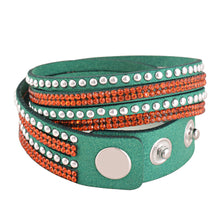 Load image into Gallery viewer, Orange Crystals on Green Double Wrap Bracelet