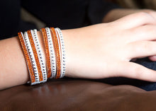 Load image into Gallery viewer, Orange Crystals on White Double Wrap Bracelet