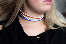 Load image into Gallery viewer, Orange and Blue Crystals on White Double Wrap Bracelet