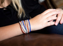 Load image into Gallery viewer, Orange and Blue Crystals on White Double Wrap Bracelet