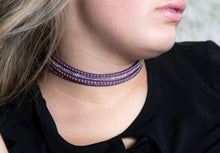 Load image into Gallery viewer, Purple and Aurora Borealis Crystals on Purple Double Wrap Bracelet