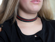 Load image into Gallery viewer, Red and Black Crystals on Black Double Wrap Bracelet