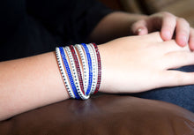 Load image into Gallery viewer, Deep Red and Blue Crystals on White Double Wrap Bracelet