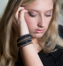 Load image into Gallery viewer, Rose Gold and Black Crystals on Black Double Wrap Bracelet