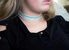 Load image into Gallery viewer, Teal and Aurora Borealis Crystals on White Double Wrap Bracelet