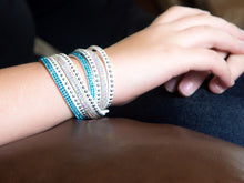Load image into Gallery viewer, Teal and Aurora Borealis Crystals on White Double Wrap Bracelet