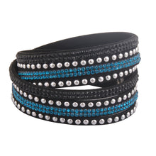 Load image into Gallery viewer, Teal Crystals on Black Double Wrap Bracelet
