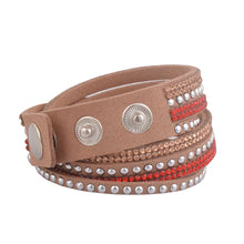 Load image into Gallery viewer, Red and Rose Gold Crystals on Tan Double Wrap Bracelet
