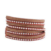 Load image into Gallery viewer, Gold Crystals on Garnet Double Wrap Bracelet
