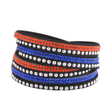 Load image into Gallery viewer, Orange and Blue Crystals on Black Double Wrap Bracelet
