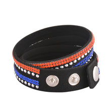Load image into Gallery viewer, Orange and Blue Crystals on Black Double Wrap Bracelet
