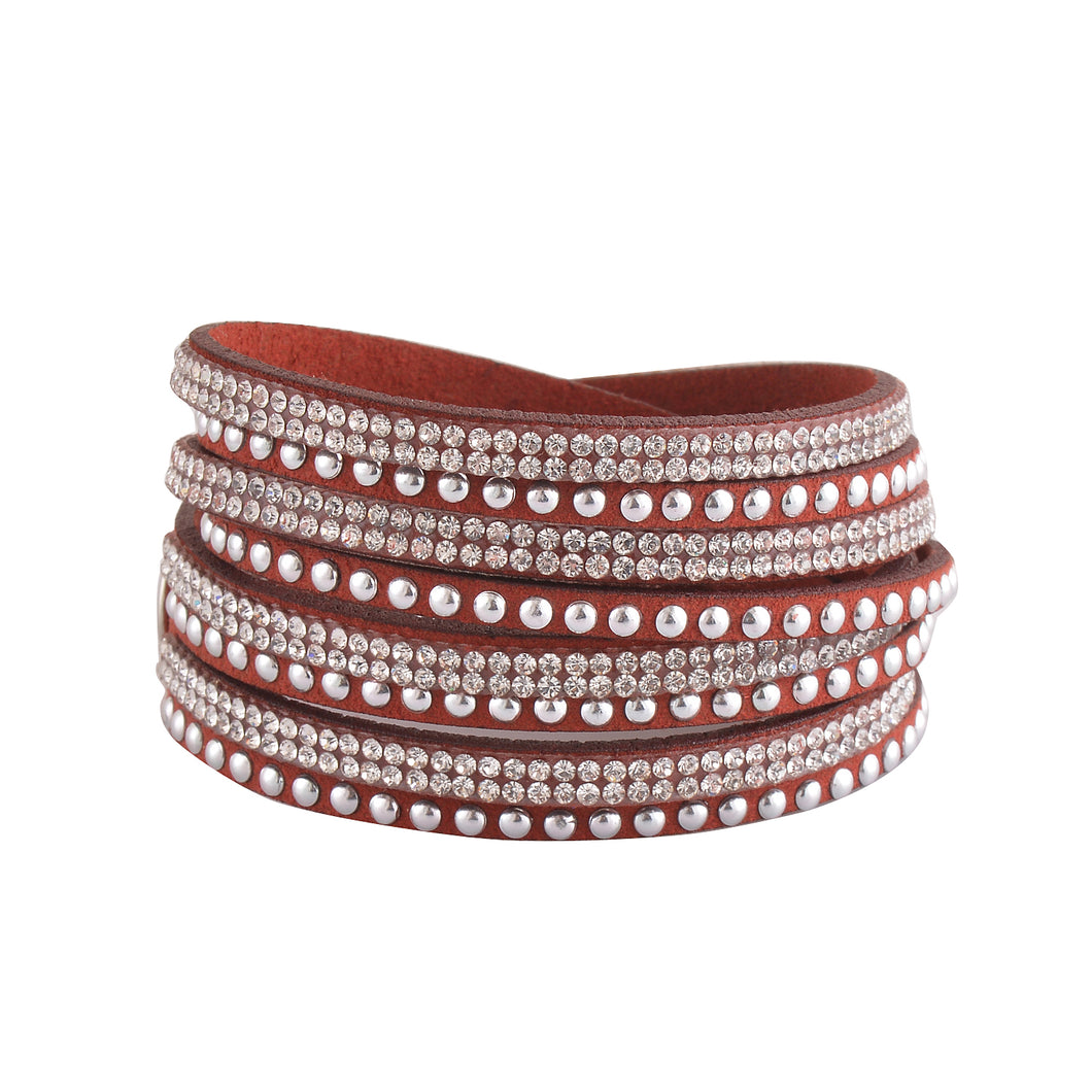 Clear Crystals on Crimson Double Wrap Bracelet
